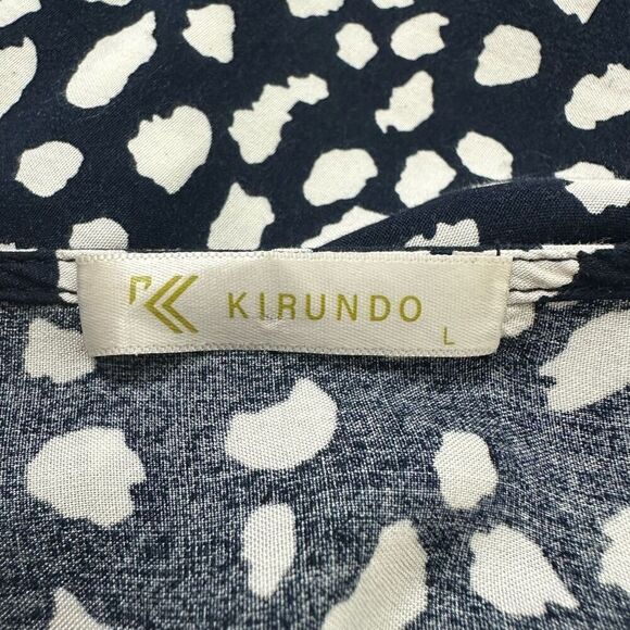 Kirundo Size L Floral Embroidered Ruffle Sleeve Knee Length Dress Navy White Dot - Picture 5 of 9